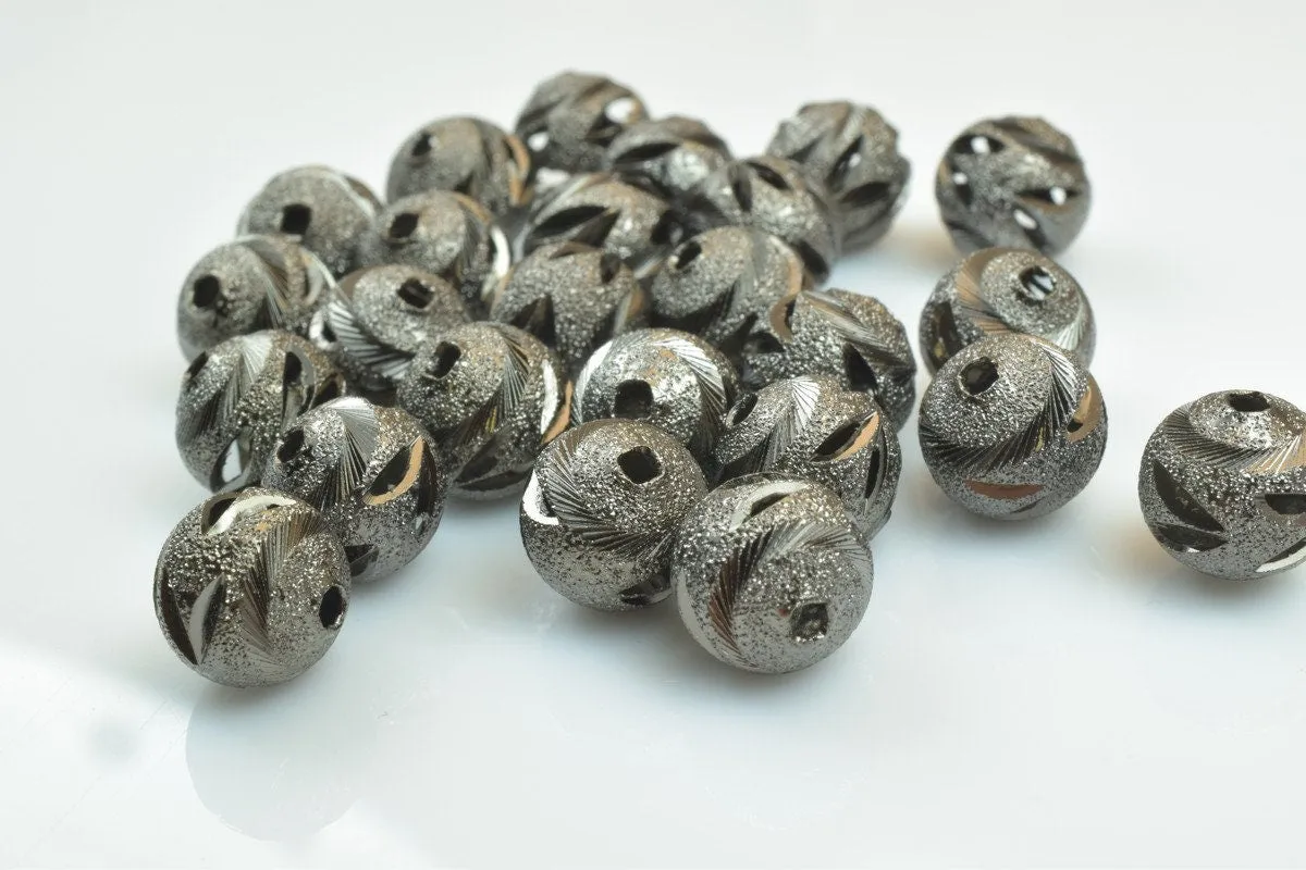 100 PCs Gun Metal Plated Black Carved Round Beads 6mm/8mm/10mm Diamond Cut For Jewelry Making