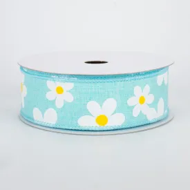 1.5" Daisy Print Ribbon: Robins Egg Blue (10 Yards)