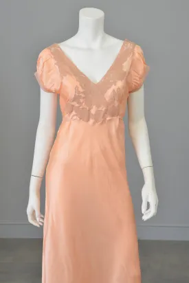 1930s Peach Negligee Nightgown -  As Is