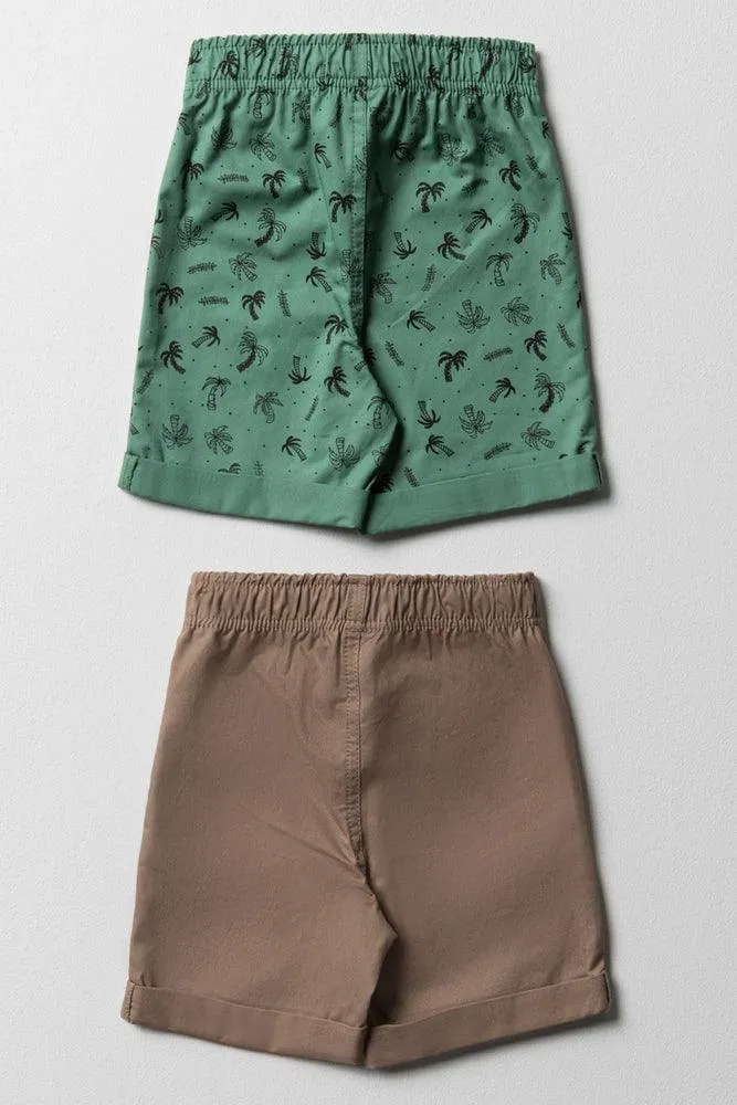 2 Pack Shorts Green & Natural