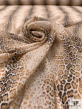 Animal Pattern Printed Polyester Chiffon with Lurex Pinstripes - Caramel / Brown / Black / Off-White / Gold / Silver