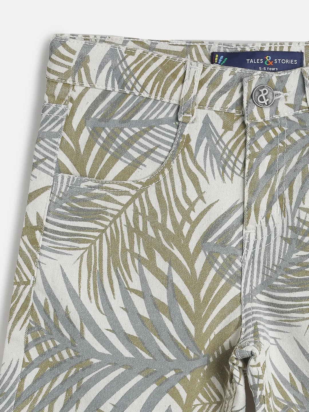 Boys Olive Regular Fit Tropical Print Shorts