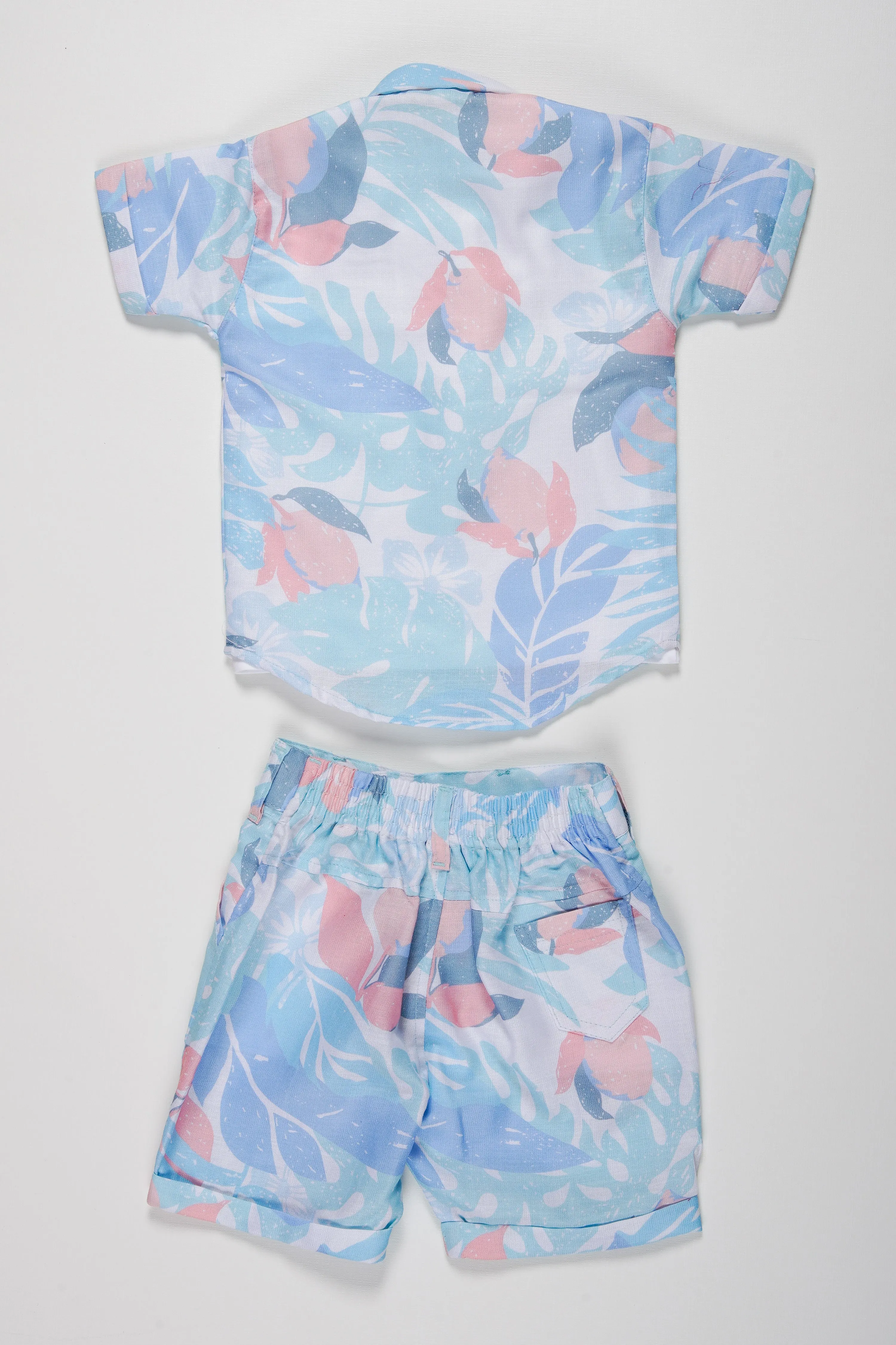 Boys Tropical Summer Combo: Tee, Printed Shirt & Shorts Set