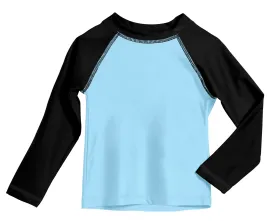 Boys UPF 50  Color Block Solid Long Sleeve Rashguard | Bright Light Blue with Black