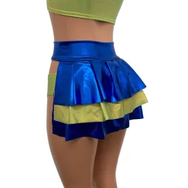 Bustle Skirt in Blue Metallic & Lime Holographic