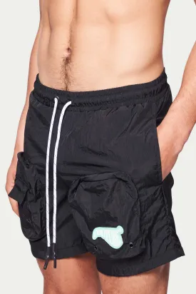 CARGO POCKET CRINKLE SWIM SHORT - BLACK *