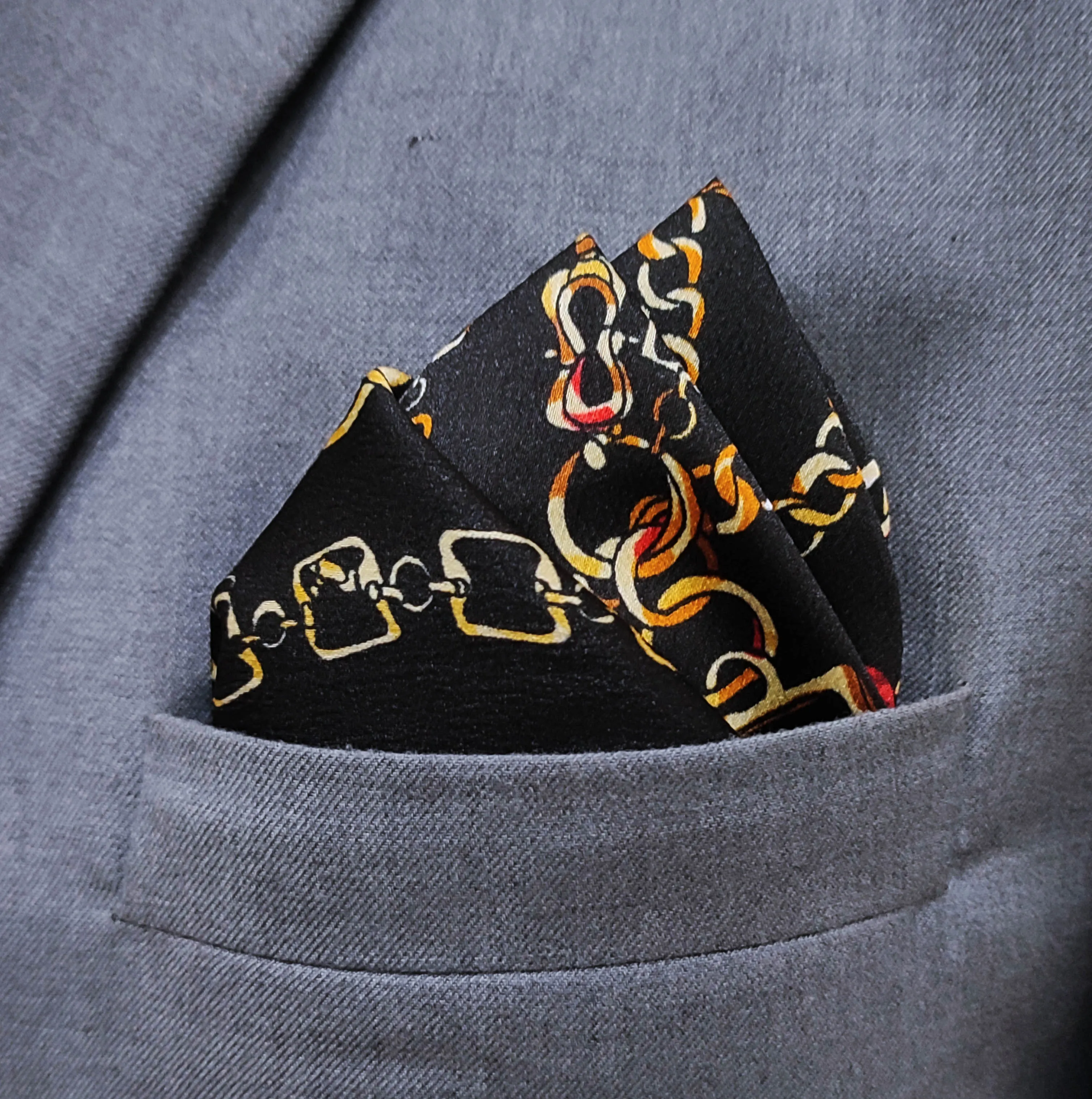 Chains and Straps (Black) - Silk Pocket Squares