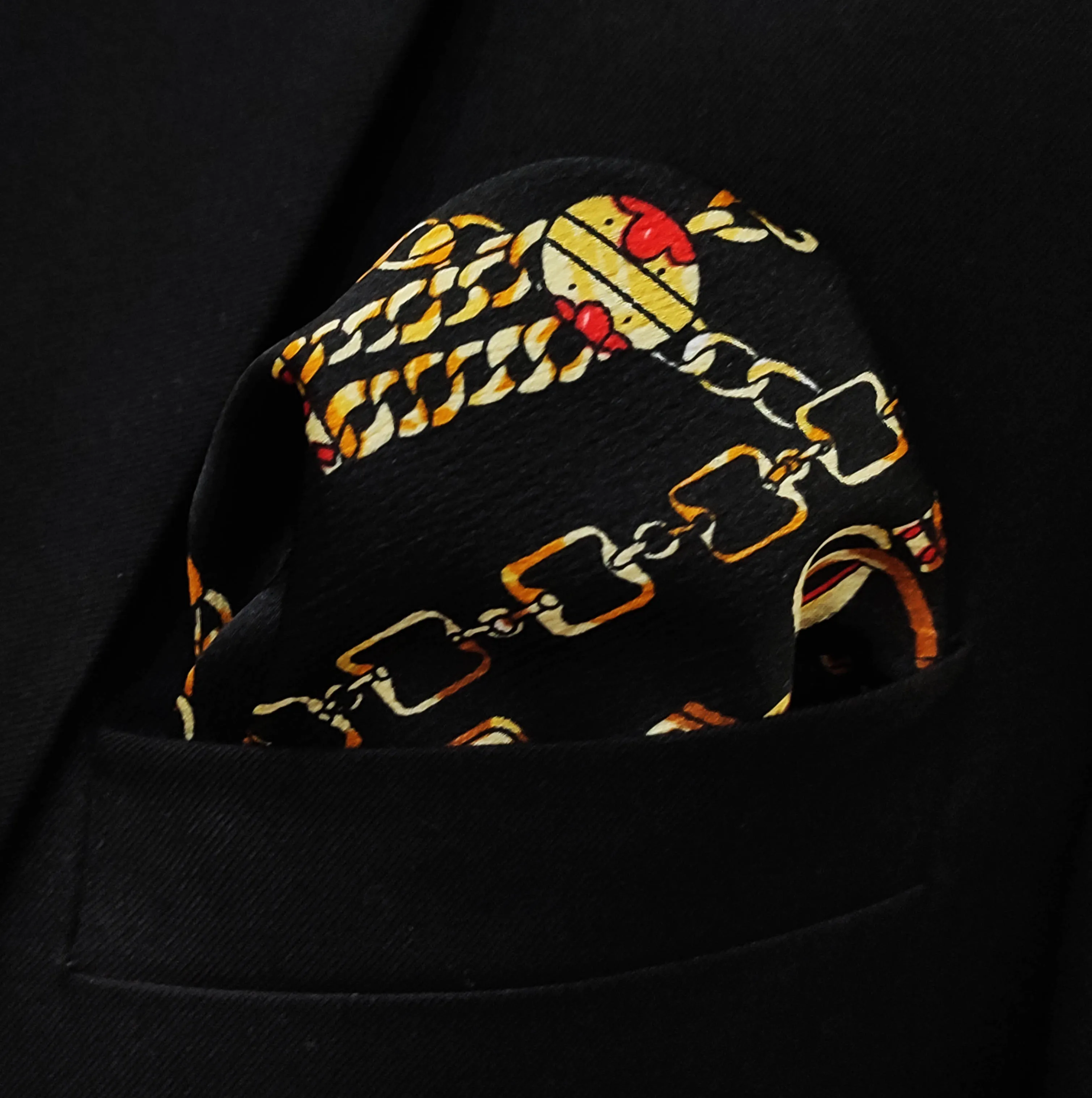 Chains and Straps (Black) - Silk Pocket Squares