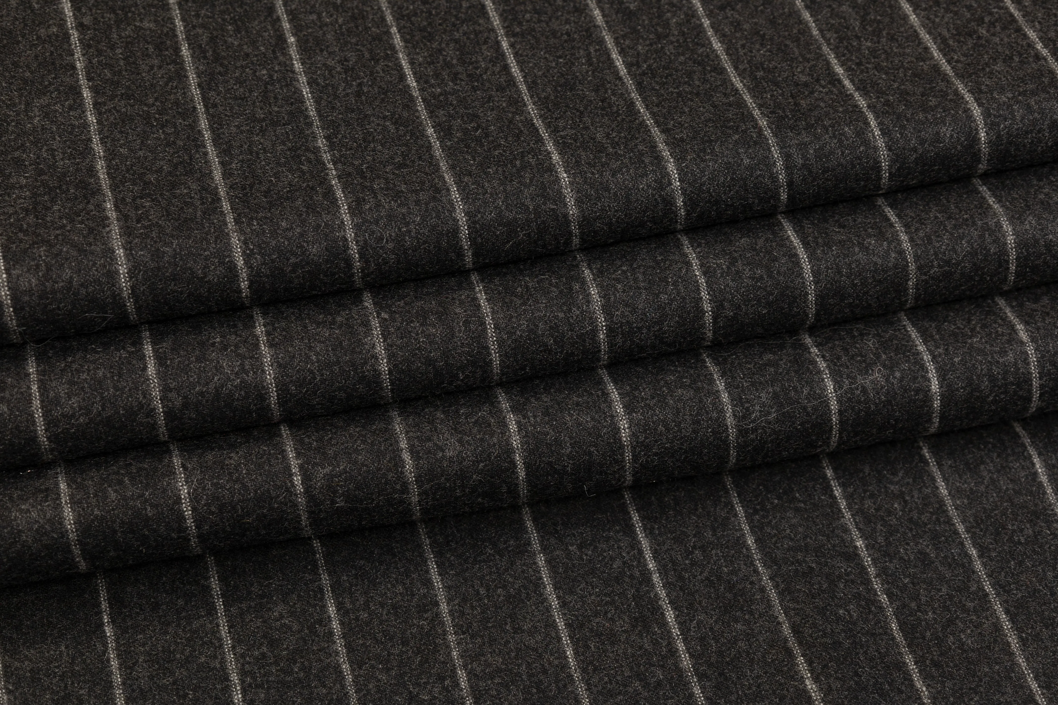 Chalk Striped Wool Blend Flannel Suiting - Charcoal Gray