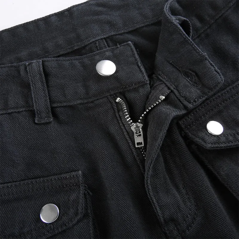 'Deadly Demon' Black Baggy Buckle Cargo Pants