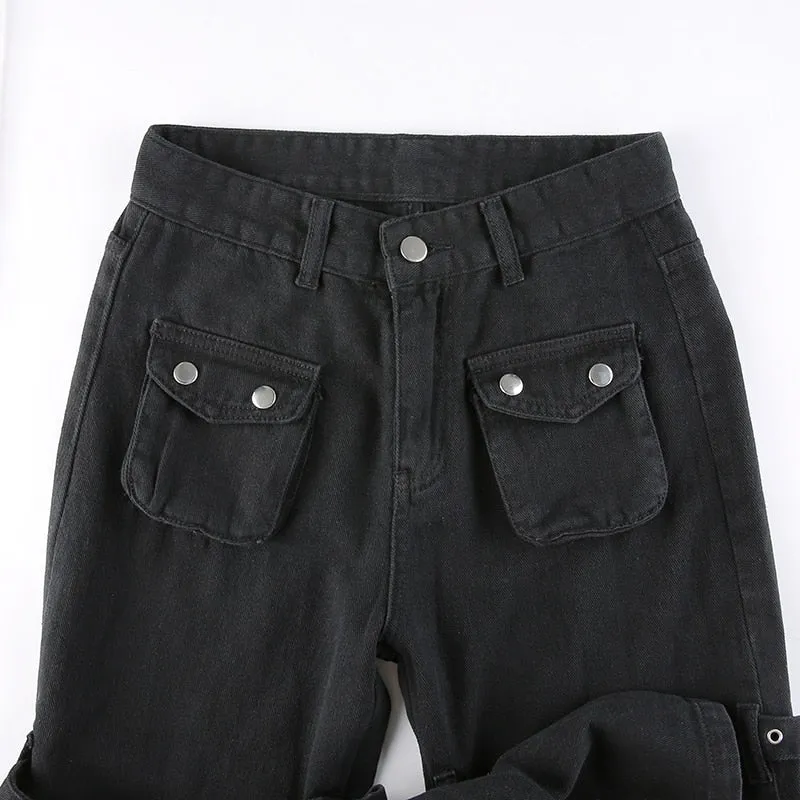 'Deadly Demon' Black Baggy Buckle Cargo Pants