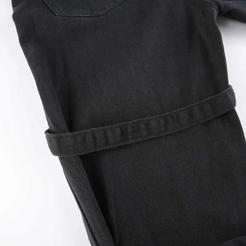 'Deadly Demon' Black Baggy Buckle Cargo Pants