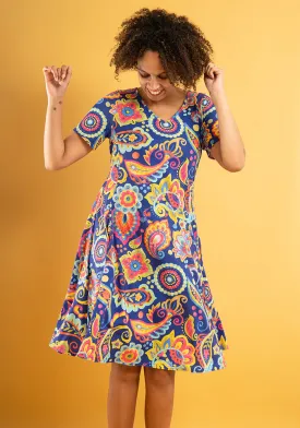 Elliana Painted Paisley Print Trapeze Dress