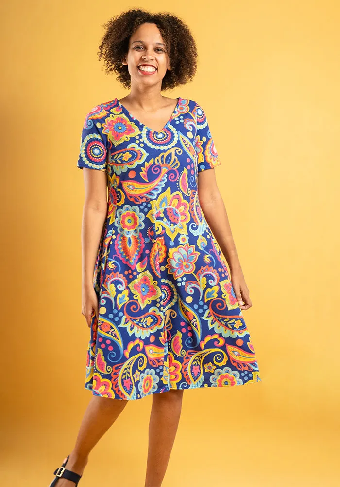 Elliana Painted Paisley Print Trapeze Dress