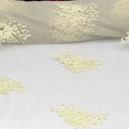 Embroidered Cream Lace Fabric Sequins With Beads