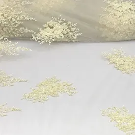 Embroidered Cream Lace Fabric Sequins With Beads