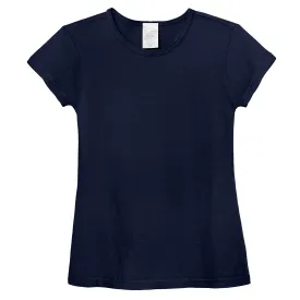 Girls Soft Cotton Jersey Cap Sleeve Crew Tee | Navy