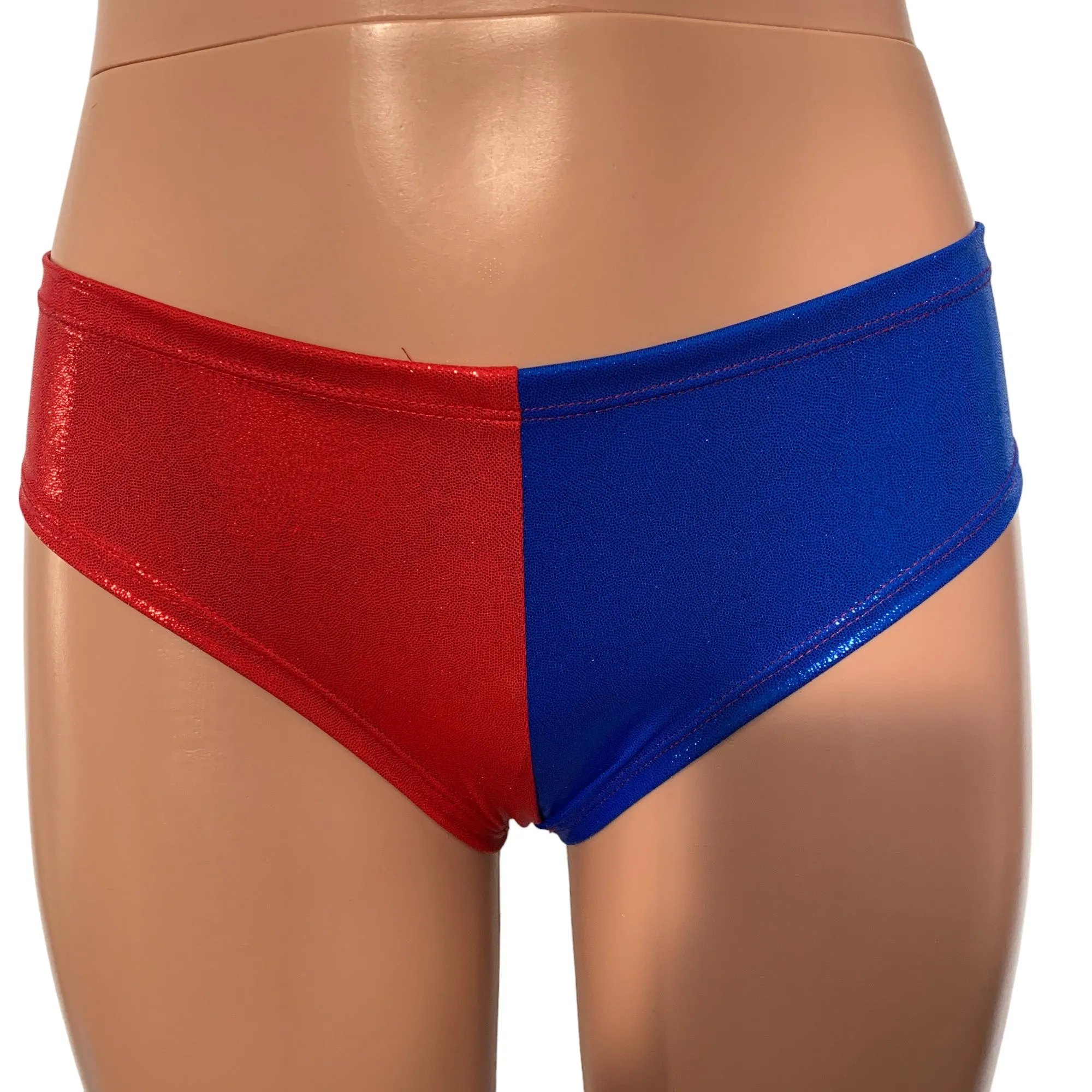 Harlequin Sparkle Cheeky Hot Pants - Blue/Red or black/red Booty Shorts - Bikini Bottom