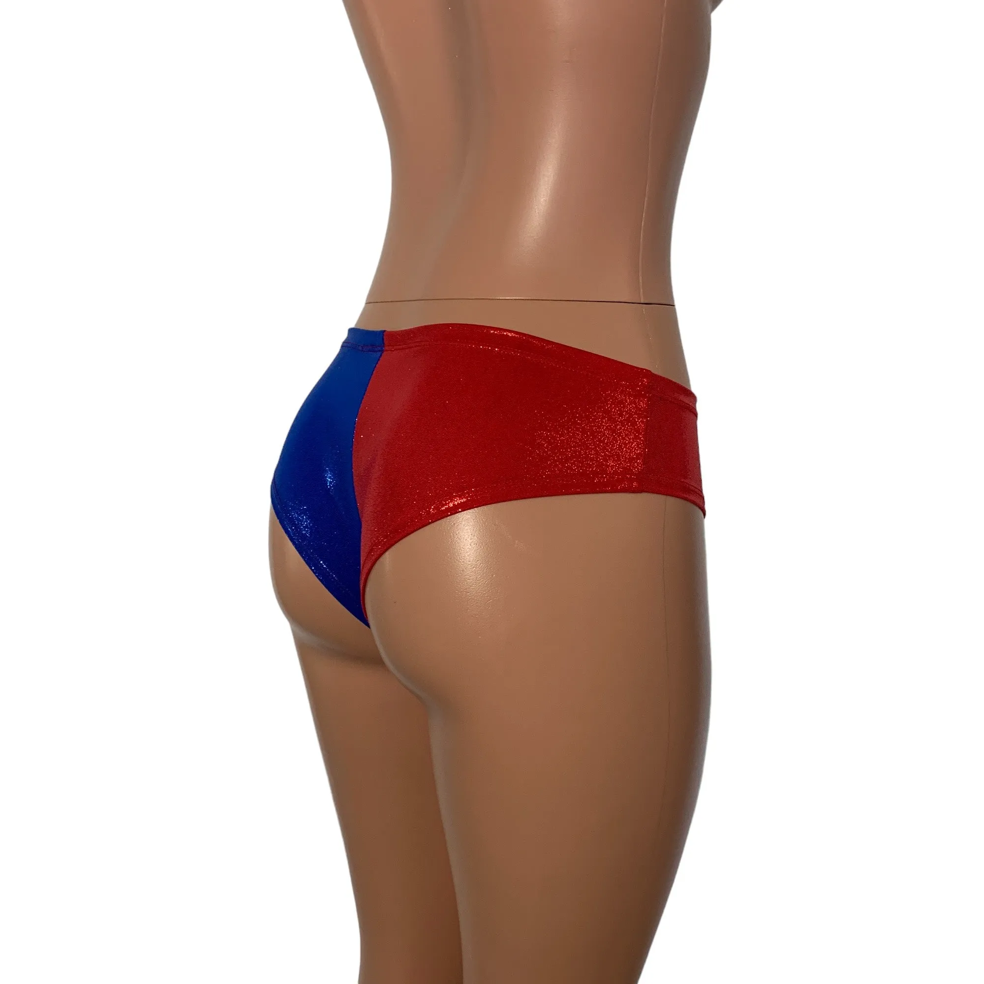 Harlequin Sparkle Cheeky Hot Pants - Blue/Red or black/red Booty Shorts - Bikini Bottom