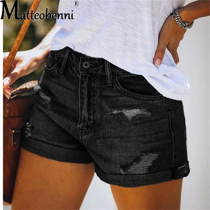 High Waisted Ripped Denim Shorts