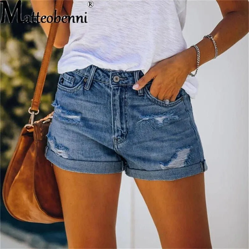 High Waisted Ripped Denim Shorts