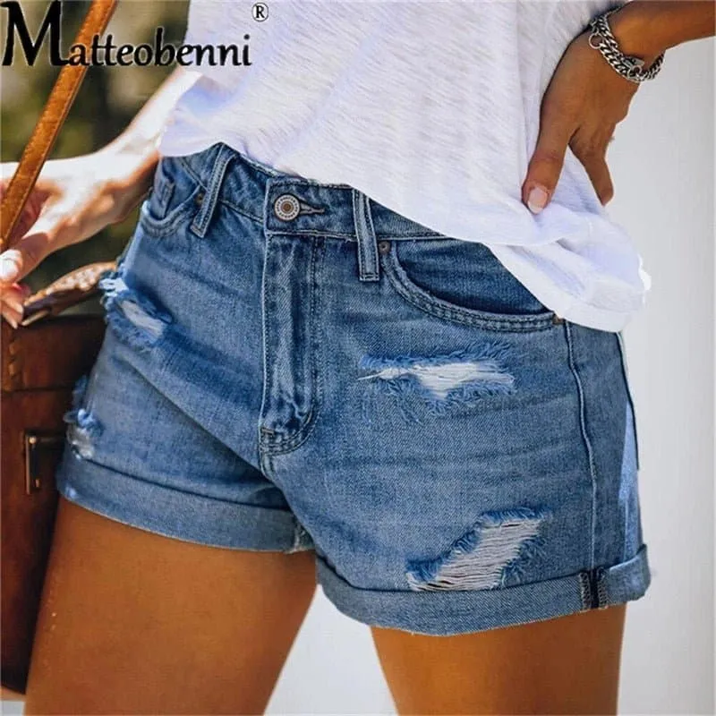 High Waisted Ripped Denim Shorts