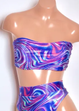 Hologram Swim Bandeau in Blue Swirl