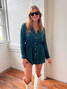 HUNTER SHIRT ROMPER IN PINE GREEN