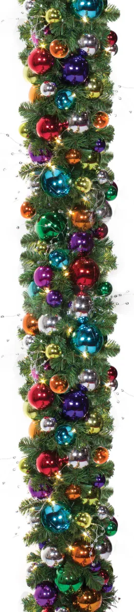 Jewel Tone Garland with LED mini lights, 10' section