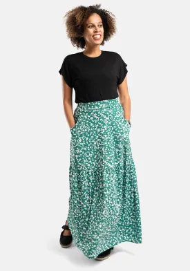 Keri Green Ditsy Floral Print Tiered Hem Maxi Skirt