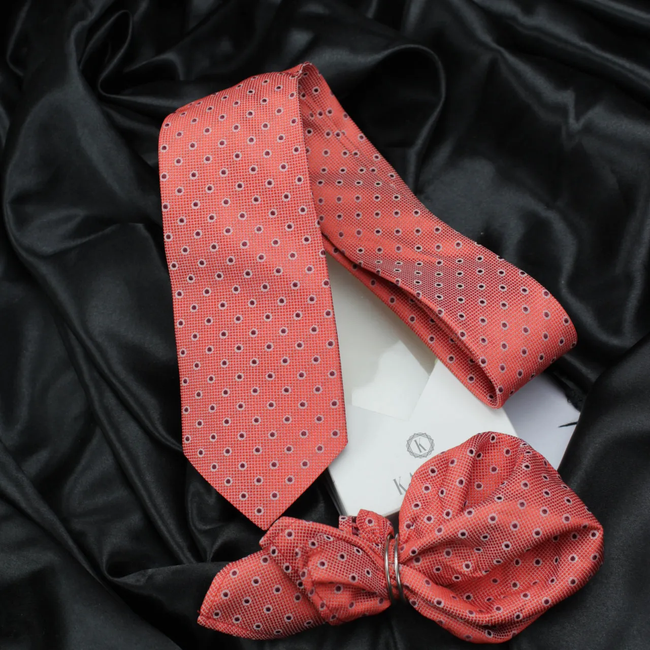 Kovove The Enchanting Polka Dot Red Necktie and Pocket Square Gift Box