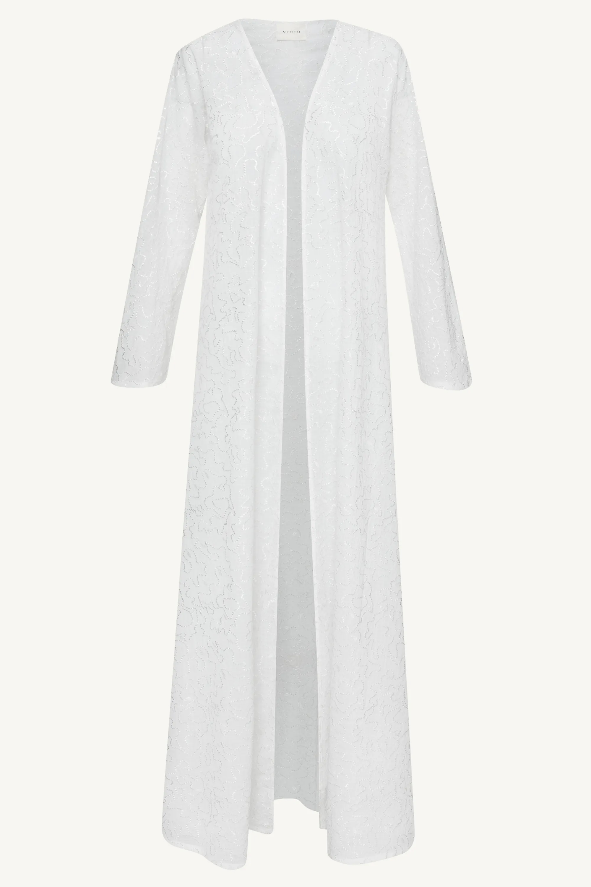 Malak Embroidered Open Abaya - White