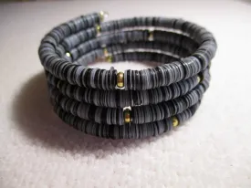 Memory Wire Black Gray Plastic Disks Bracelet (B557)