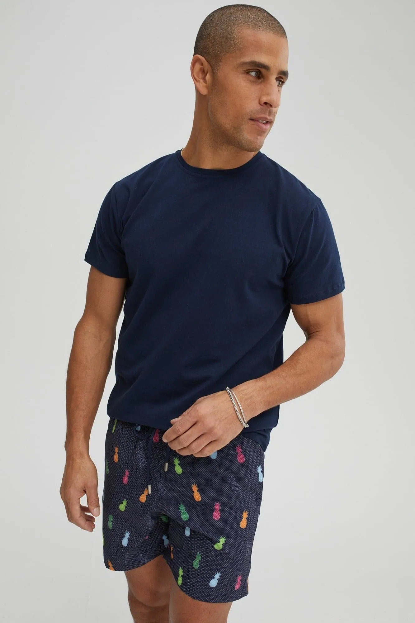 Navy Multicolor Pineapple Print Swim Shorts