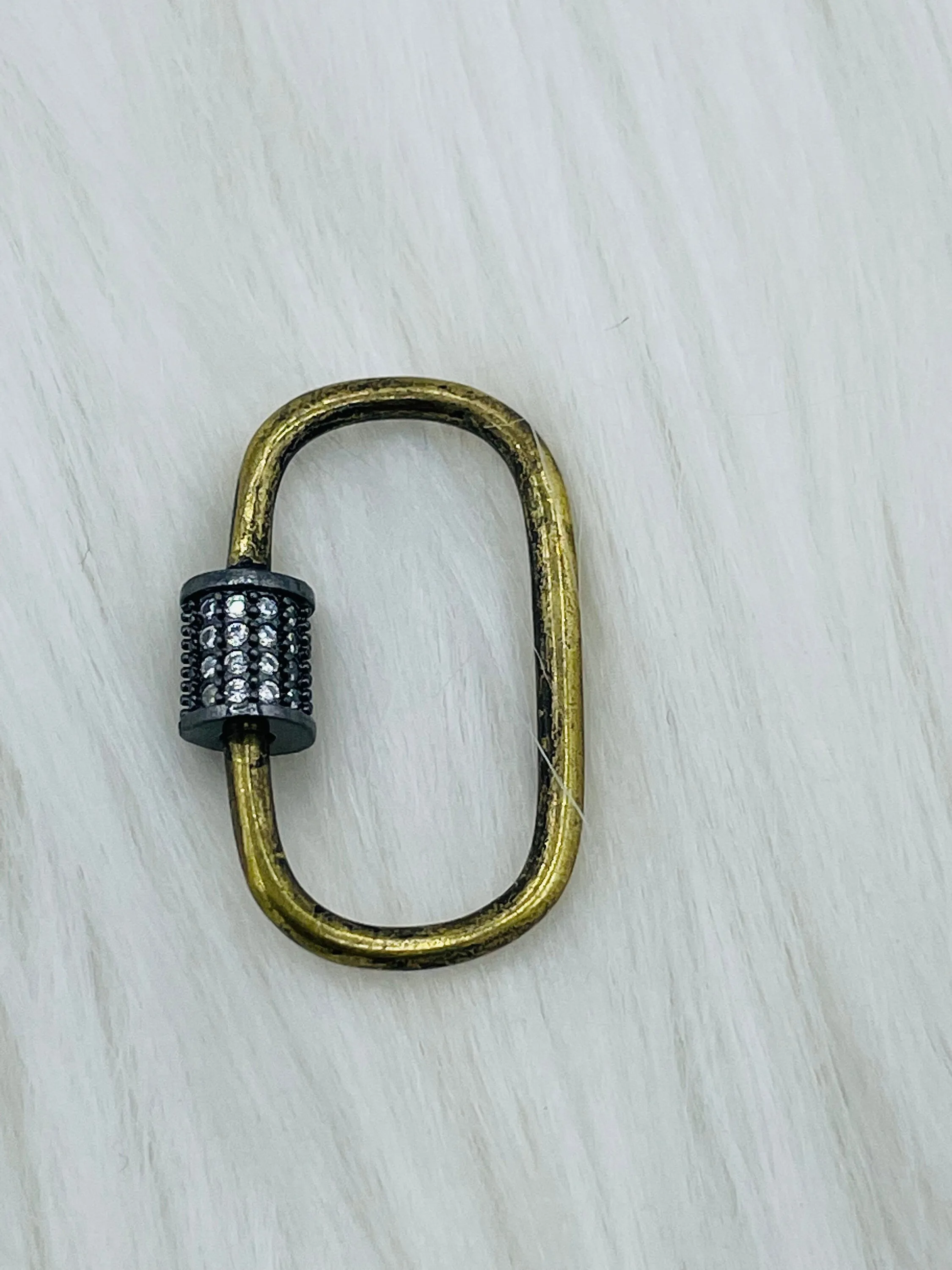 Oval Carabiner lock clasp. Mixed Metals, Brass Carabiner Screw Clasp, Carabiner Screw Pendant, Screw Connector Lock. Matte Gun, Matte Gold