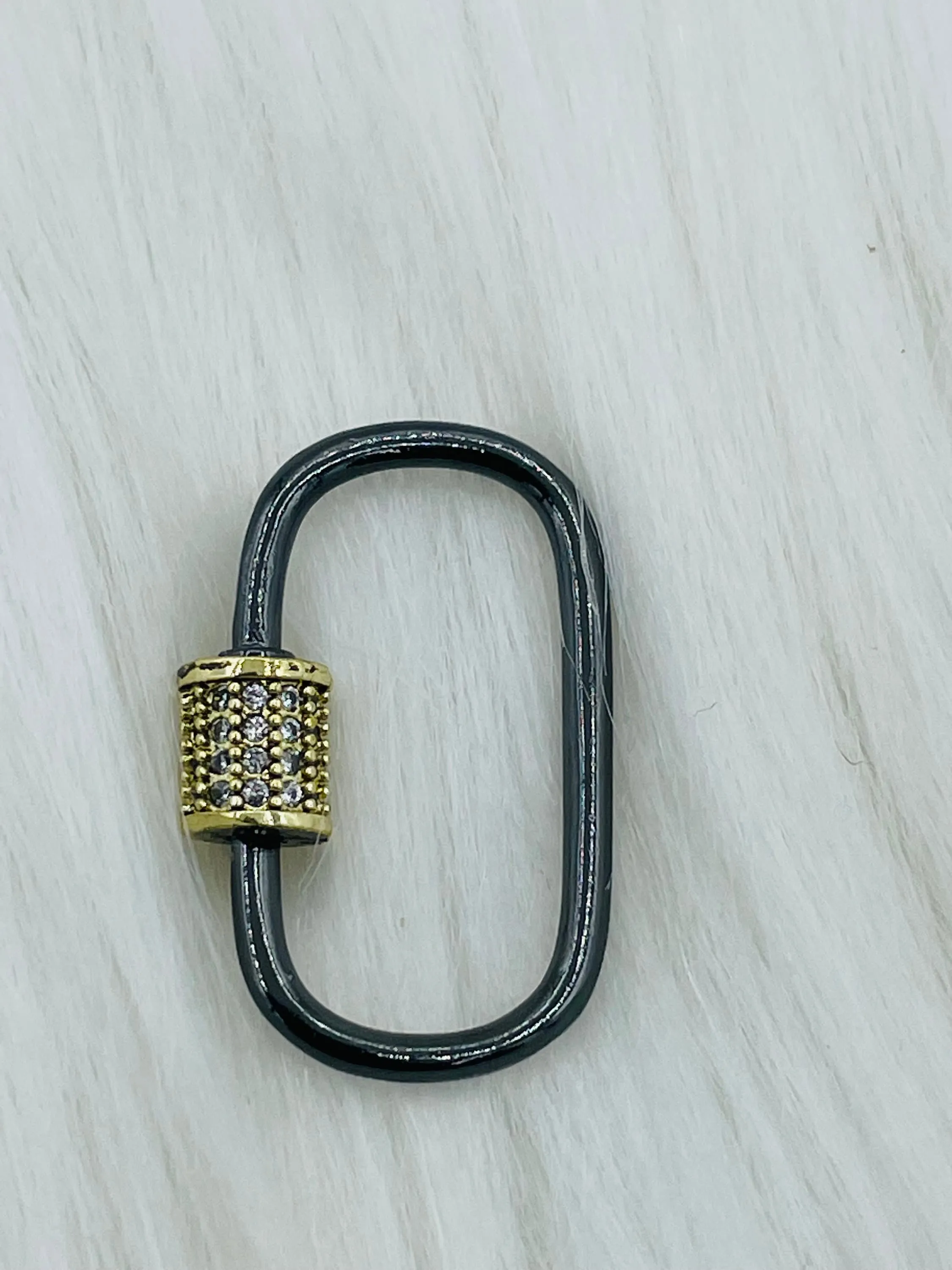 Oval Carabiner lock clasp. Mixed Metals, Brass Carabiner Screw Clasp, Carabiner Screw Pendant, Screw Connector Lock. Matte Gun, Matte Gold