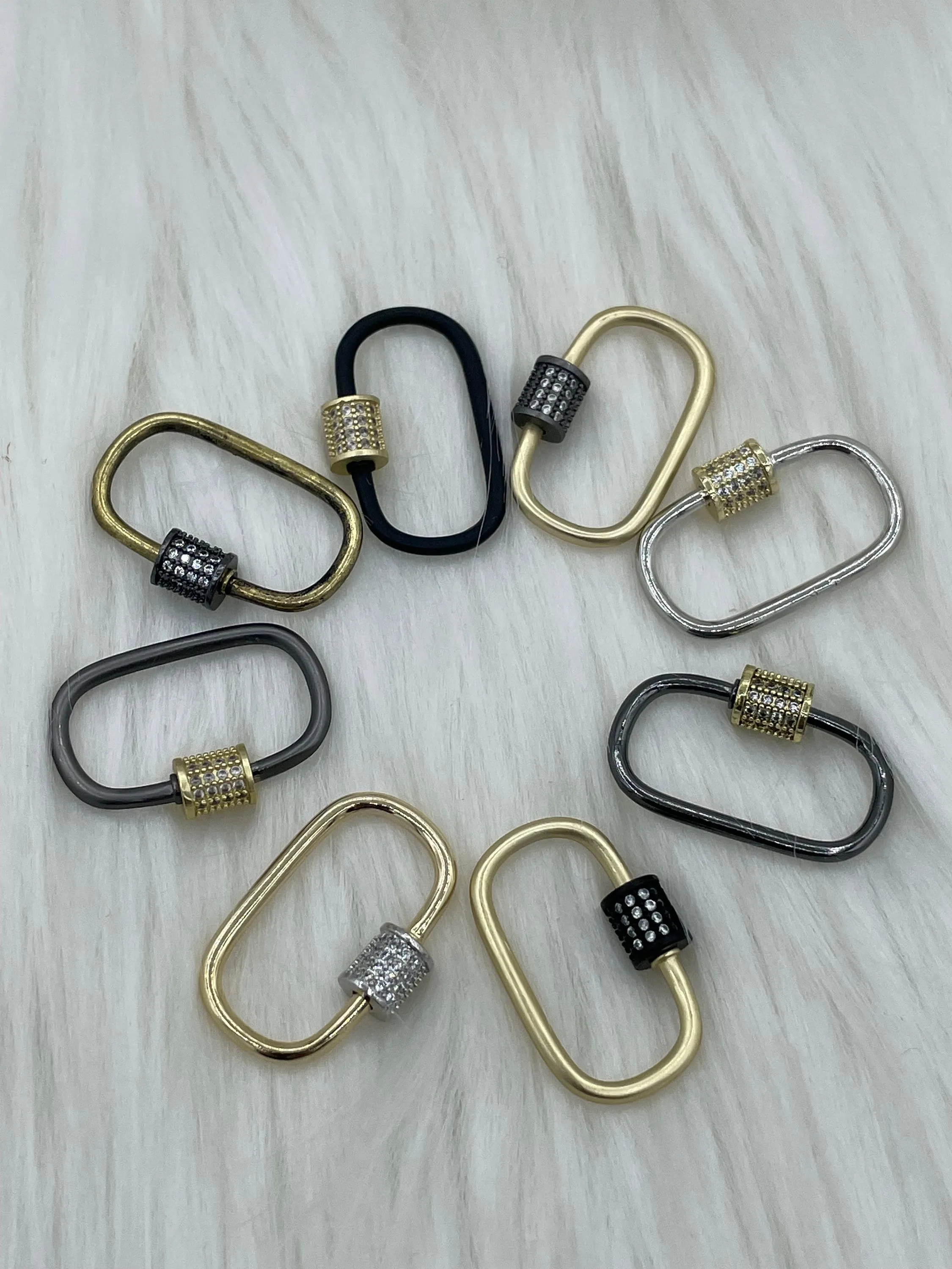 Oval Carabiner lock clasp. Mixed Metals, Brass Carabiner Screw Clasp, Carabiner Screw Pendant, Screw Connector Lock. Matte Gun, Matte Gold