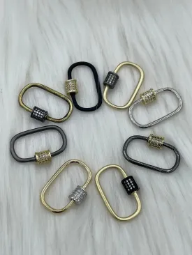 Oval Carabiner lock clasp. Mixed Metals, Brass Carabiner Screw Clasp, Carabiner Screw Pendant, Screw Connector Lock. Matte Gun, Matte Gold