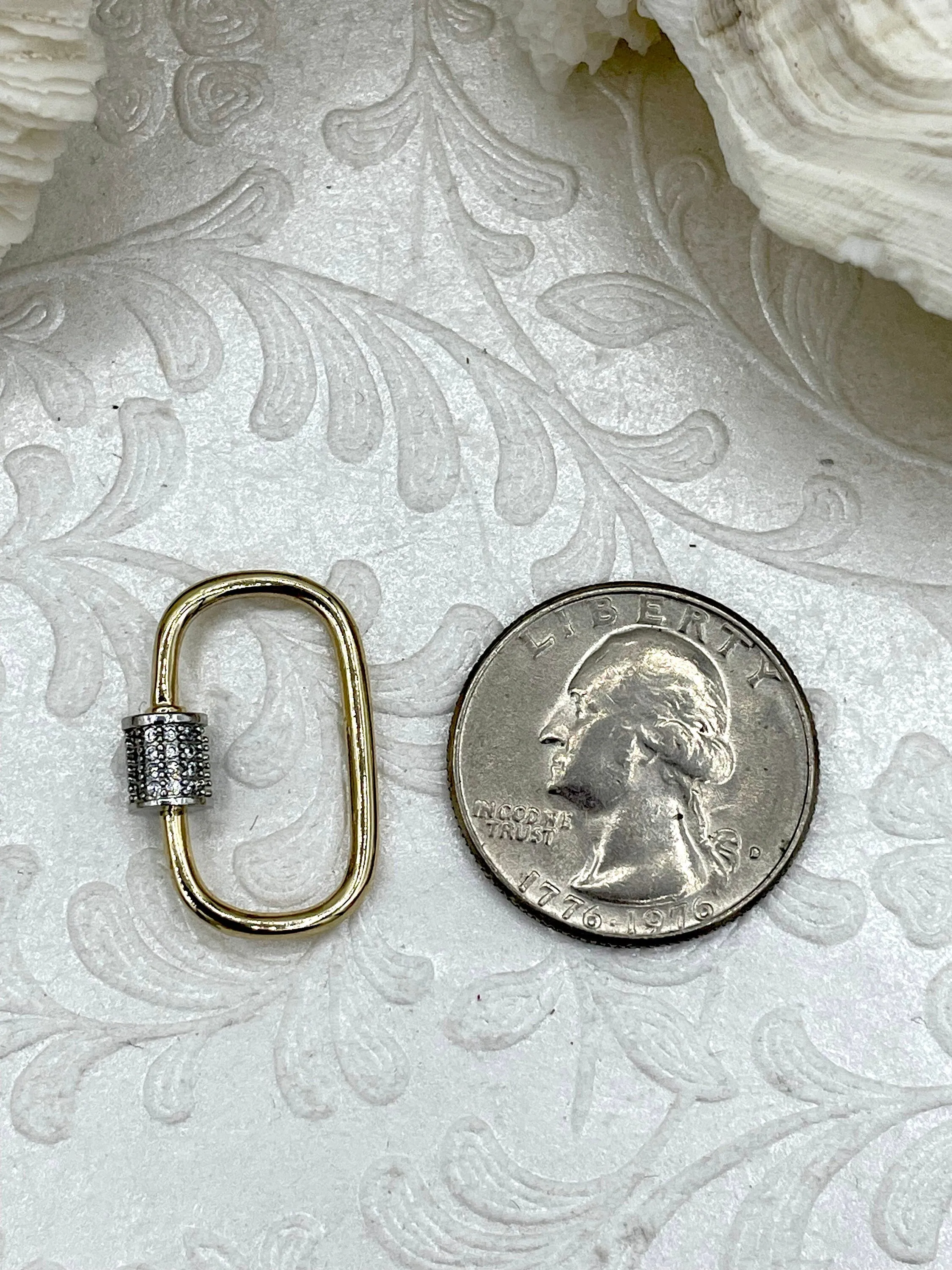 Oval Carabiner lock clasp. Mixed Metals, Brass Carabiner Screw Clasp, Carabiner Screw Pendant, Screw Connector Lock. Matte Gun, Matte Gold