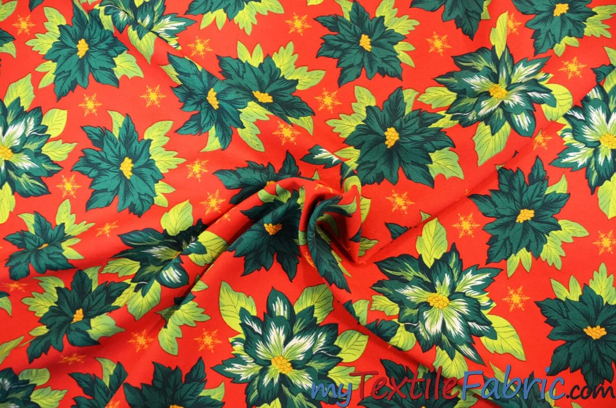 Polyester Poinsettia Christmas Floral Fabric | 60" Wide | Christmas Fabric | Polyester Printed Fabric |