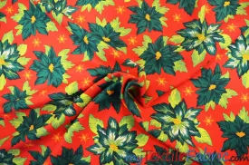 Polyester Poinsettia Christmas Floral Fabric | 60" Wide | Christmas Fabric | Polyester Printed Fabric |