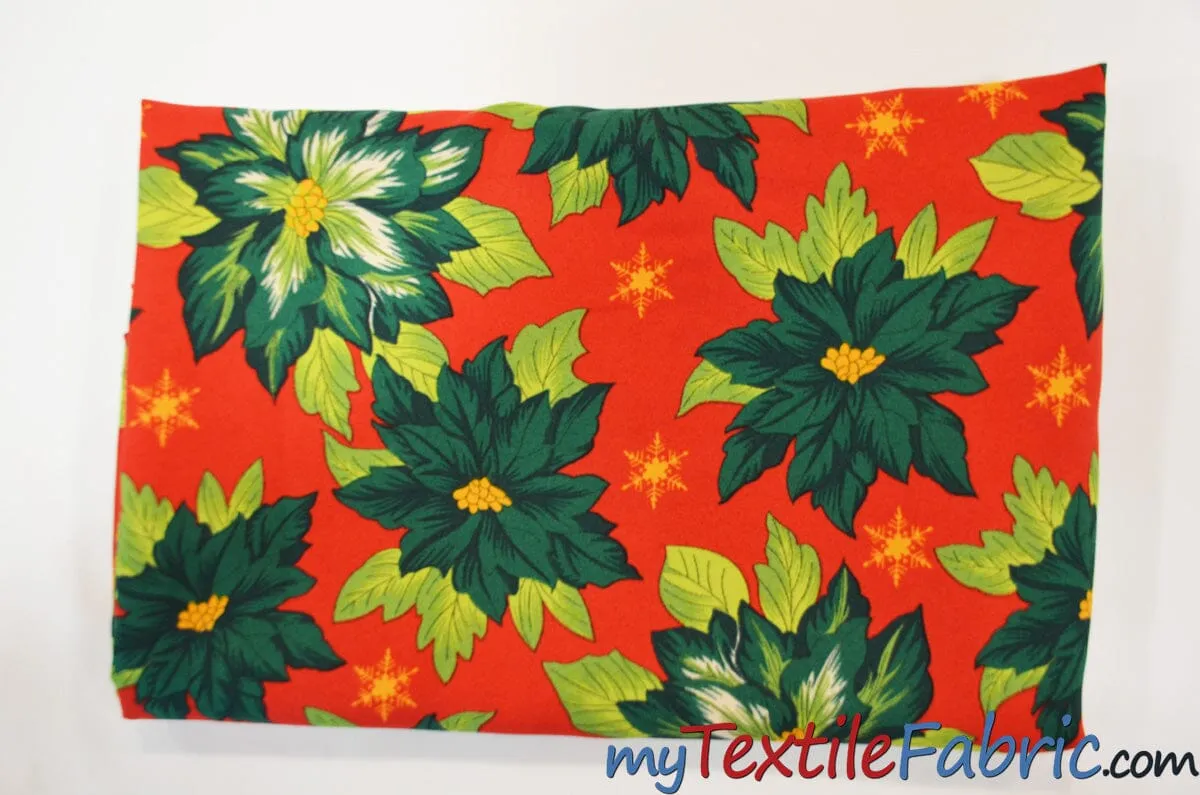 Polyester Poinsettia Christmas Floral Fabric | 60" Wide | Christmas Fabric | Polyester Printed Fabric |