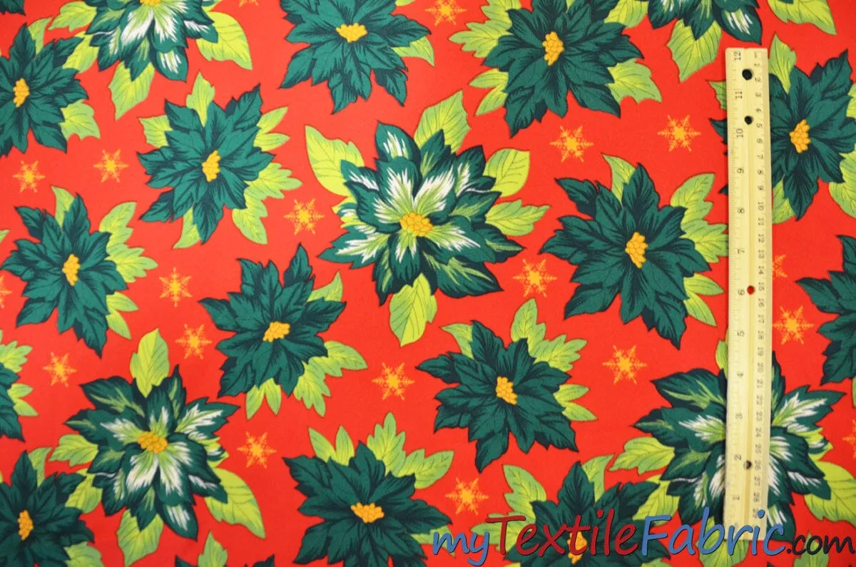 Polyester Poinsettia Christmas Floral Fabric | 60" Wide | Christmas Fabric | Polyester Printed Fabric |