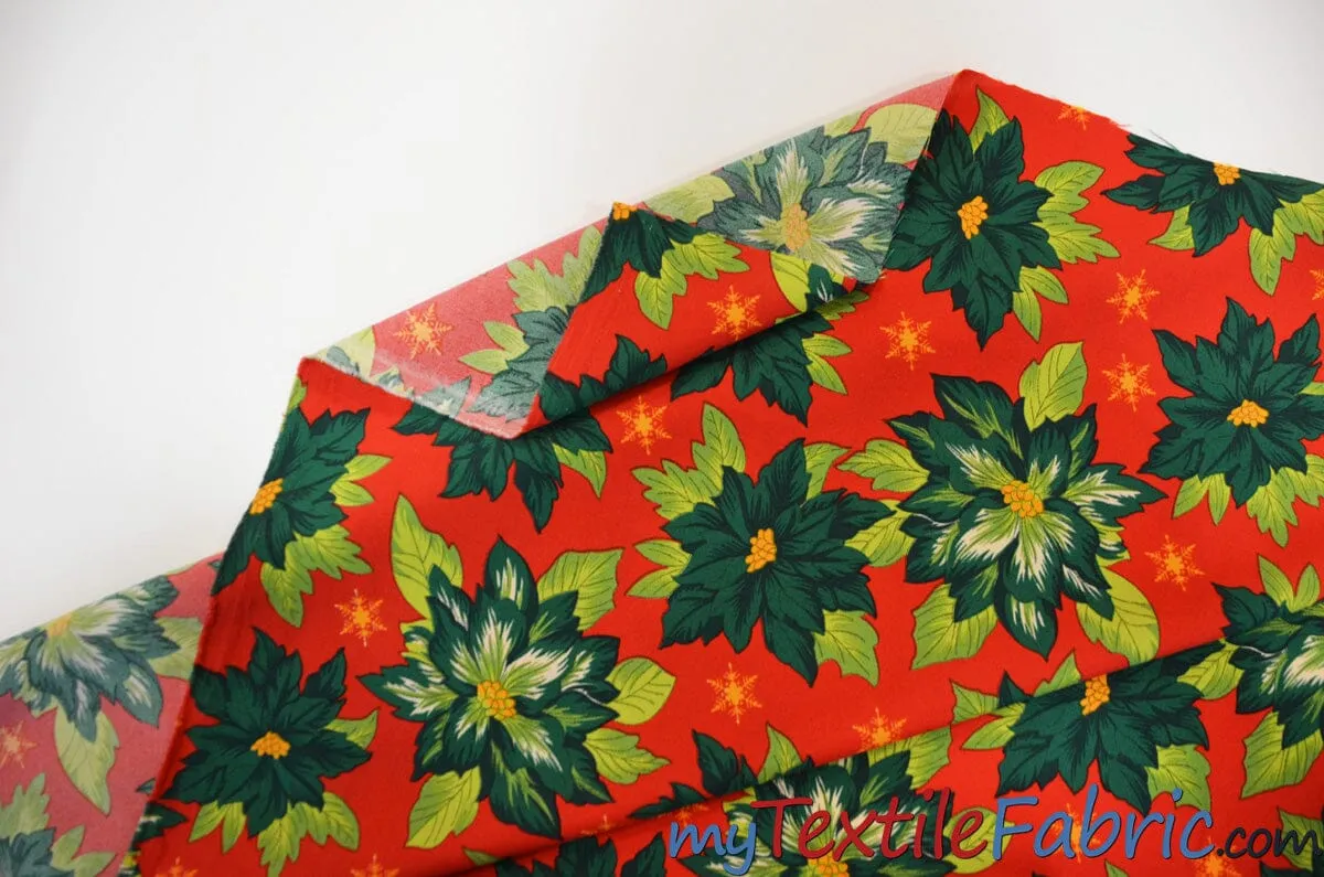 Polyester Poinsettia Christmas Floral Fabric | 60" Wide | Christmas Fabric | Polyester Printed Fabric |