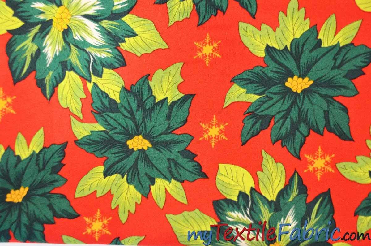 Polyester Poinsettia Christmas Floral Fabric | 60" Wide | Christmas Fabric | Polyester Printed Fabric |