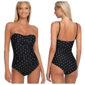 Relleciga Tummy Control Ruched Swimwear Polkadot Black Large