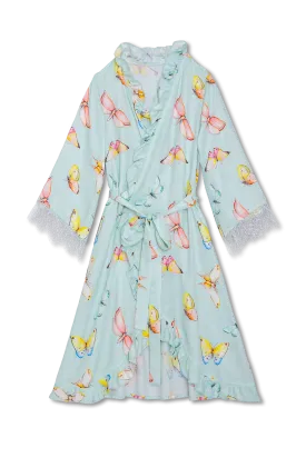 SOFIA - KIDS' DRESSING GOWN MINTY GREEN BUTTERFLIES