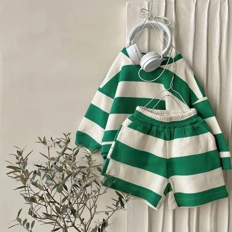 Striped Jumper and Shorts Set - Green & Black