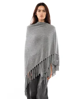 Women's Pure Cashmere Fringe Wrap Melange Gray